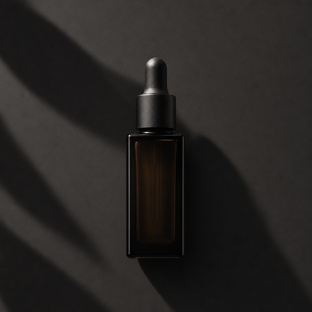 AURA All Round Lifter Serum on a dark editorial background
