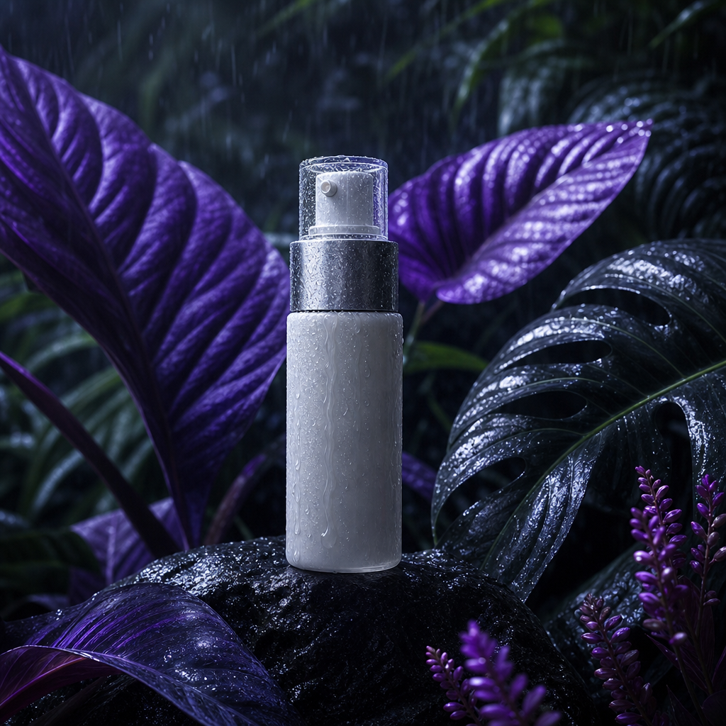 AURA All Round Serum on wet tropical stone — Nonapeptide-1 pigmentation control