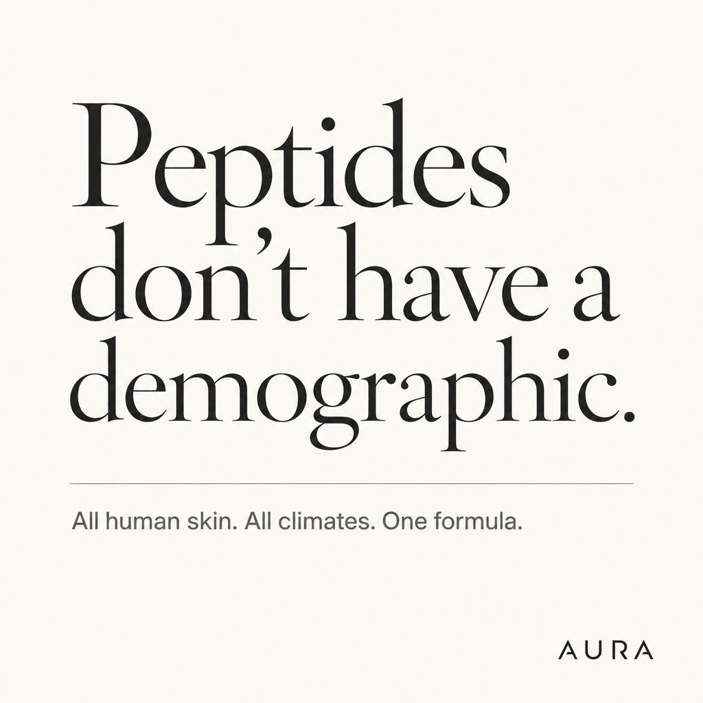 AURA typographic card — Peptides don't have a demographic